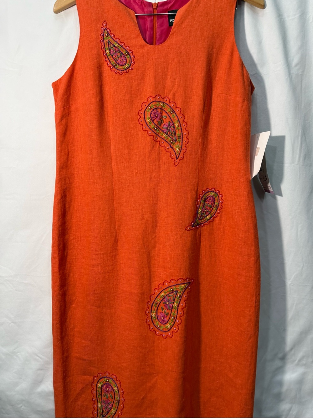 Positive Attitude Vintage Linen Dress 12 NWT Embroidered Paisley Beaded